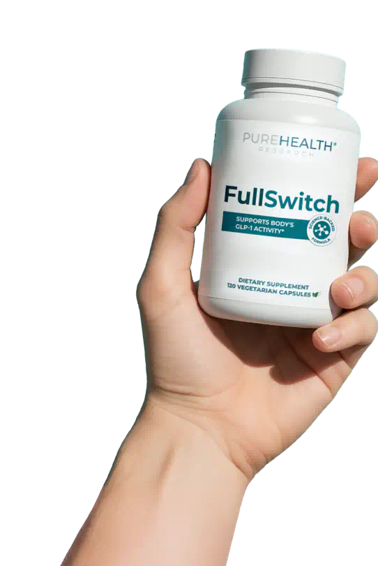 Hand holding FullSwitch GLP-1 supplement bottle