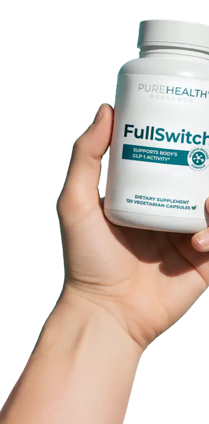 Hand holding FullSwitch GLP-1 supplement bottle
