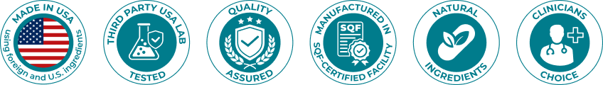 Made in USA, third-party USA lab tested, quality assured, manufactured in SQF-certified facility, natural ingredients, clinicians choice